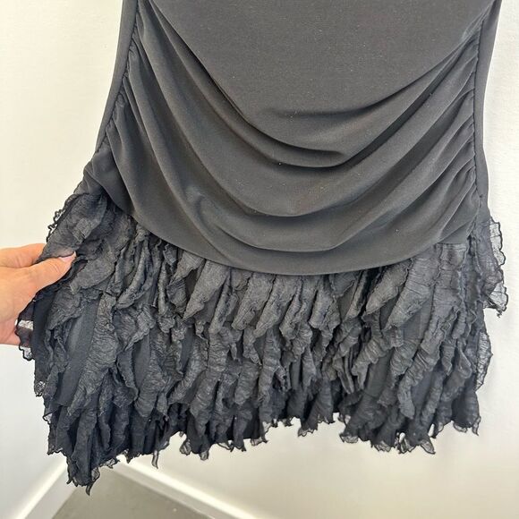 Vintage Y2K Black Spaghetti Strap Ruffle Hem Square Neck Party Mini Dress S - Picture 7 of 11